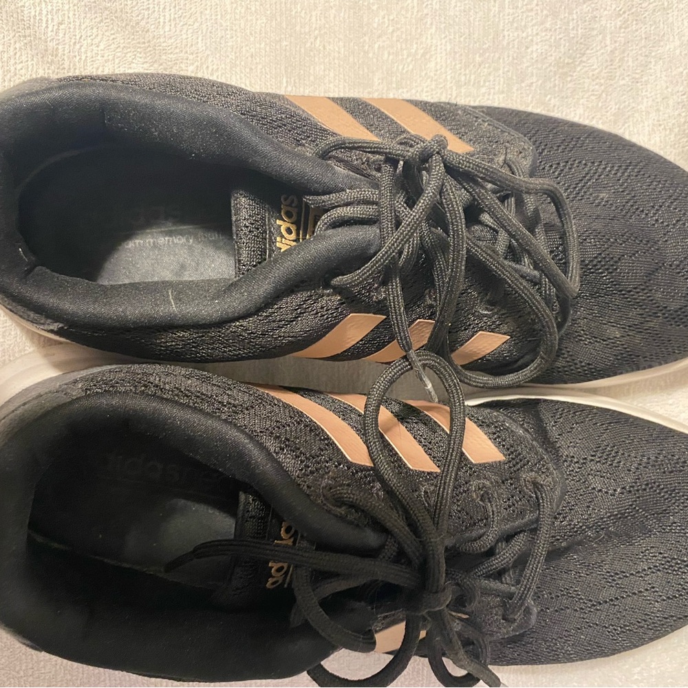 Adidas Women's Black Sneakers with Gold Stripes - Picture 3 of 6